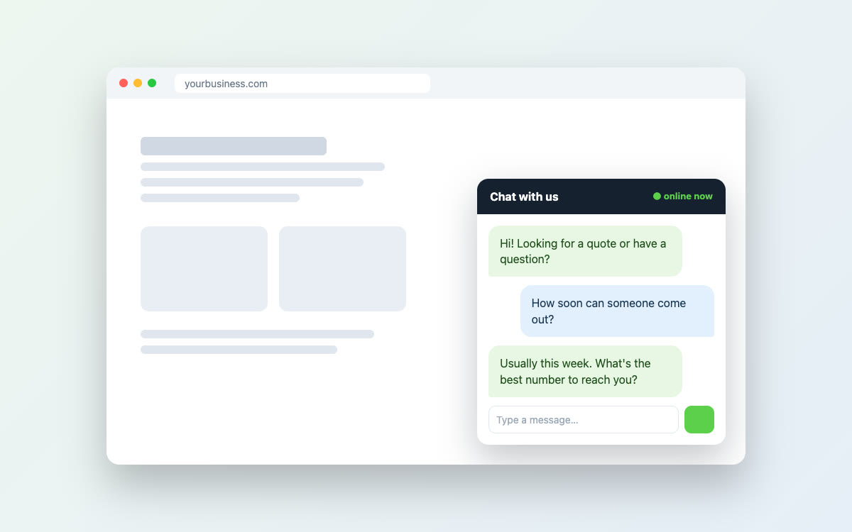 AI chatbot answering a visitor on a business website